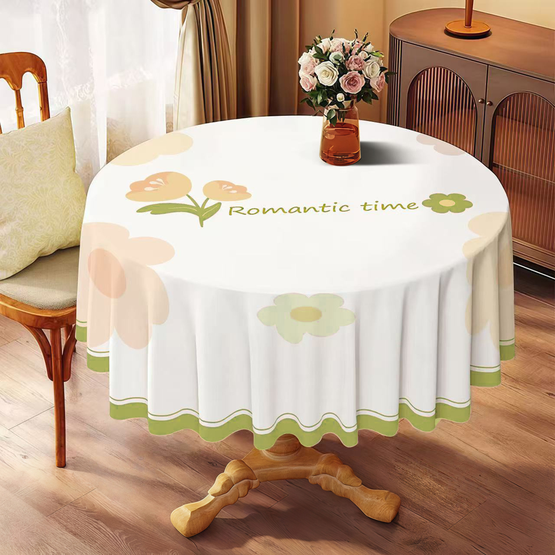 YL-39020 Nappe ronde en PVC de style ethnique personnalisée avec motif de fausse broderie imperméable, résistante à l'huile, à la chaleur et sans