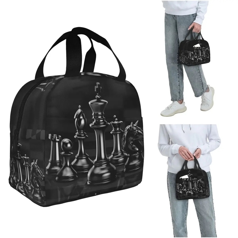 Black King Chess The-chessboard Insulated Lunch Bag for Women Kids Leakproof Food Boxes Thermal Lunch Box Tote 260527BJ