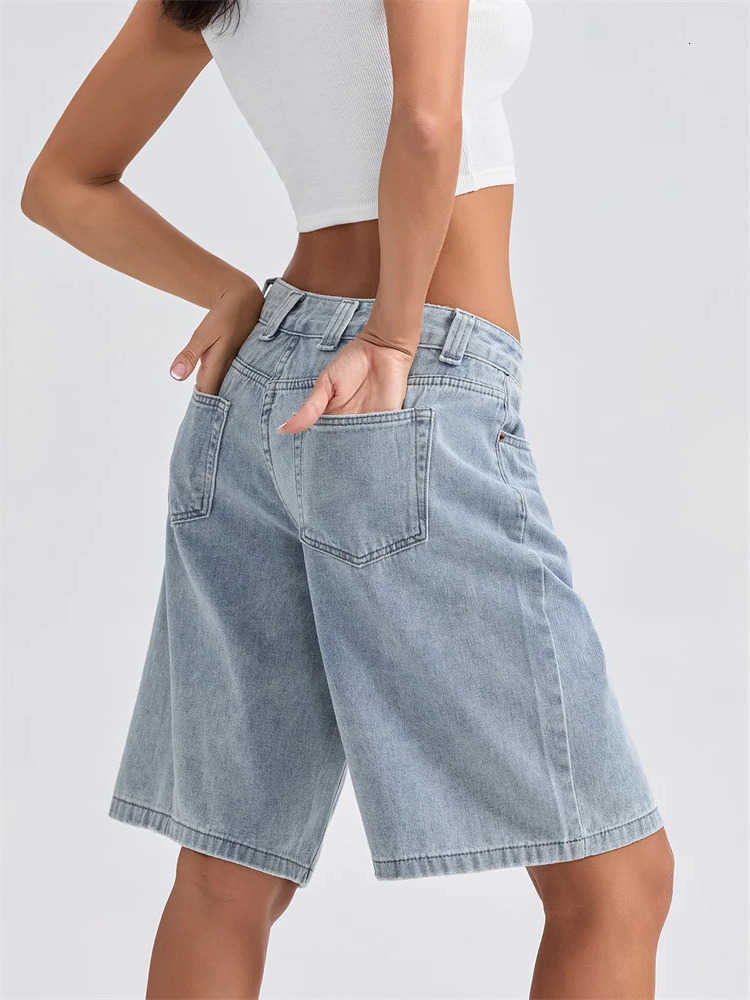 Loose Womens Denim Shorts Solid Color Low Rise Wide Leg Shorts with Pockets Summer Casual Jeans Mid Pants Strtwear 260416 S260803OXZA