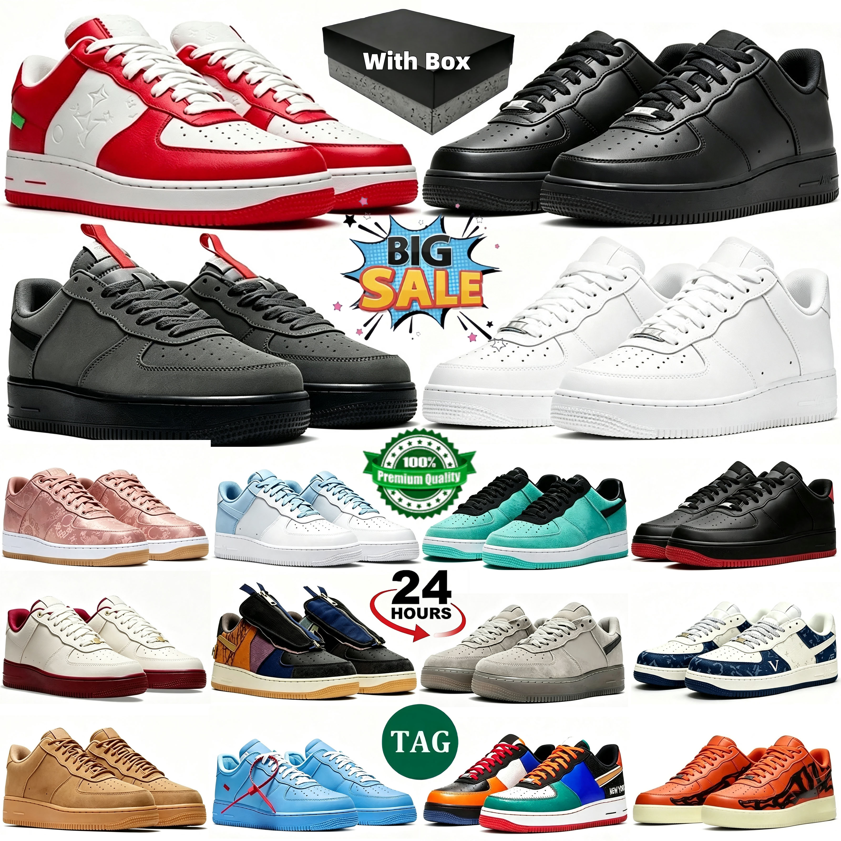 With Box Designer Shoes aforces 1 One Casual Shoes AF1s 07 Mens Womens Sneakers Leather Multi White Black Red Blue Low-top Platform Forceshoes 1s Ou