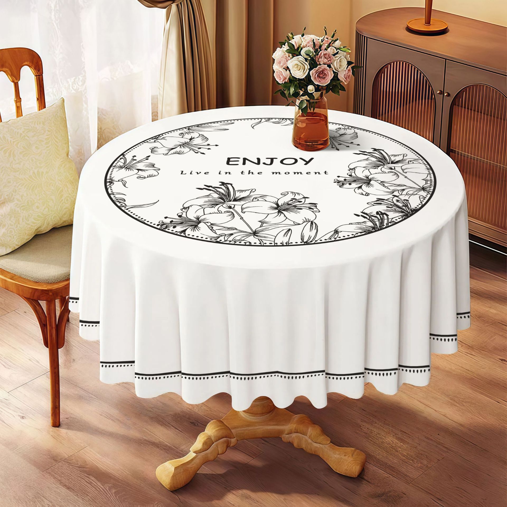 YL-39022 Nappe ronde en PVC de style ethnique personnalisée avec motif de fausse broderie imperméable, résistante à l'huile, à la chaleur et sans