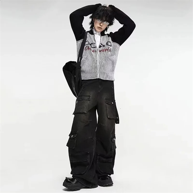 Autumn Y2K High Street Jeans Mens Multi-Pocket Hiphop Cargo Pants Vintage Straight Wide-Leg Denim Trousers Fashion Streetwear 260707BJ