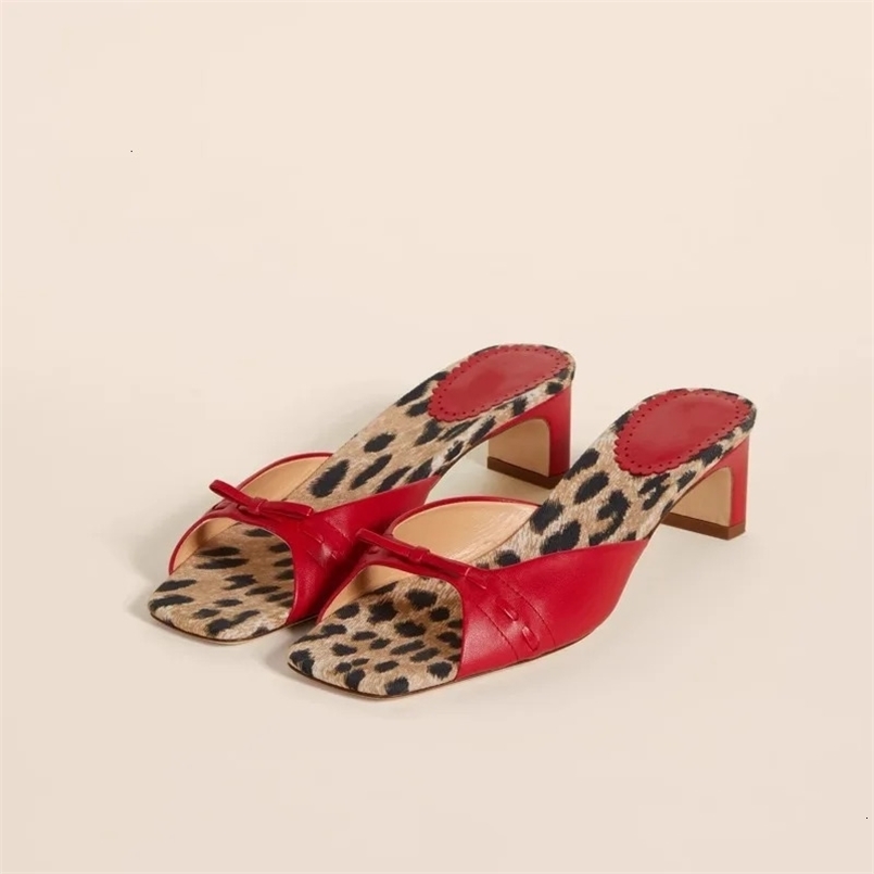 Temperament High Heels Cool Drag Summer Bow Slippers Leopard Pattern Sexy Womens Slippers 260423BJ