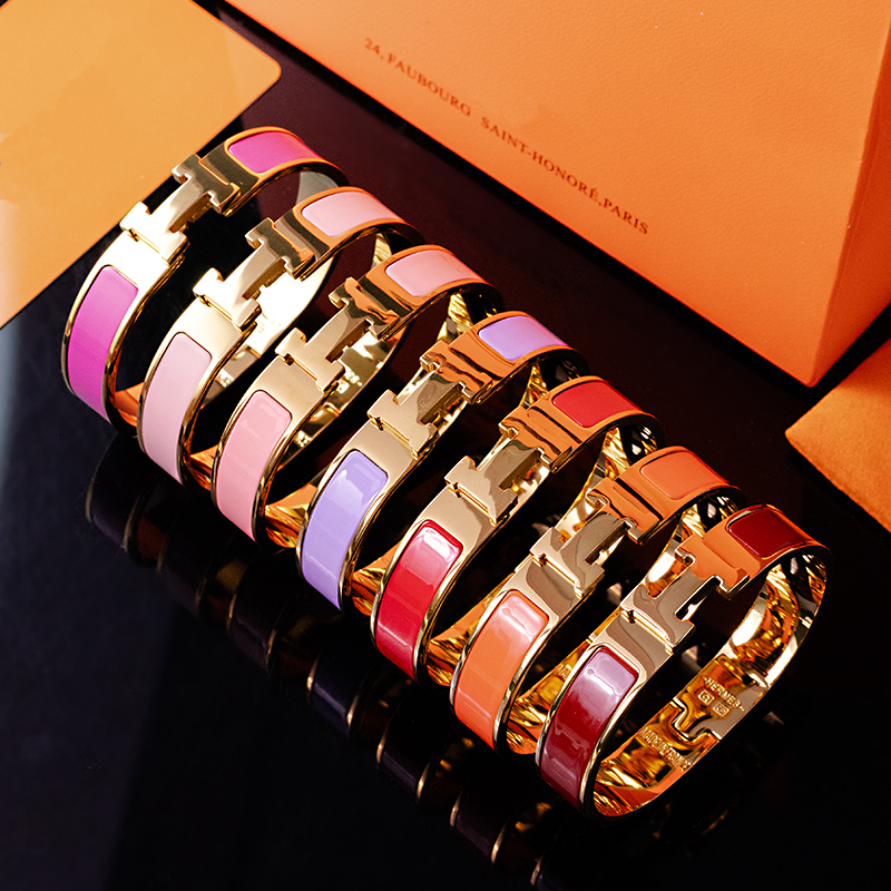 Bracelet à breloques H en or 18 carats, en acier inoxydable, boîte de 12mm de haute qualité, créateur de bijoux pour femmes