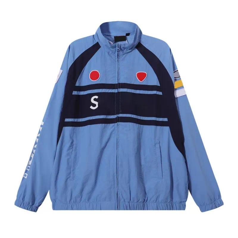 Women Color Block Zip Up Track Jacket Stand Collar Long Sleeve Lightweight Windbreaker with Letter Detail Side Pockets Casual Retro Sportswear