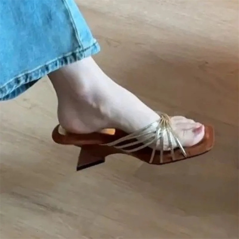 Open Toe Women Sandals Summer Shoes Womens Slippers Square Toe High Heels Shoes Pumps Dress Slides n Sandalias 260624BJ