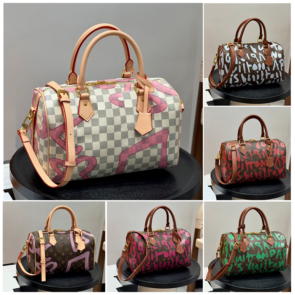 Women Checkered Boston Bag Luxury Top Handle Handbag Large Capacity Travel Purse With Removable Shoulder Strap Ladies Crossbody Shoulder