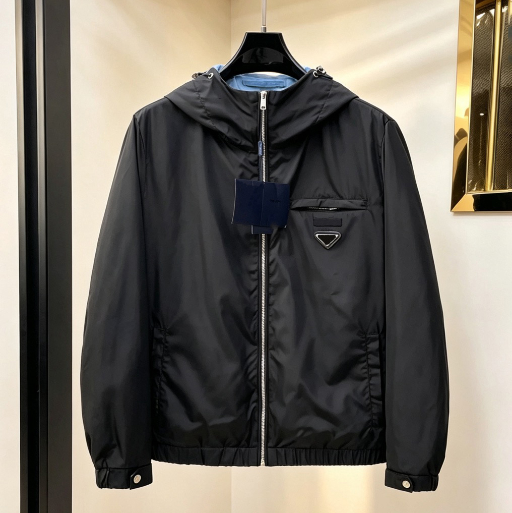 High quality designer men's outerwear men's jacket short jacket triangle logo hooded double-sided jacket, nylon windproof versatile casual