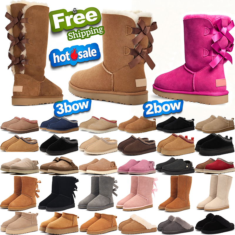 free shipping tasman designer slippers classic winter fur booties for women girls ankle slides sandals mens shoes Black Chestnut boots