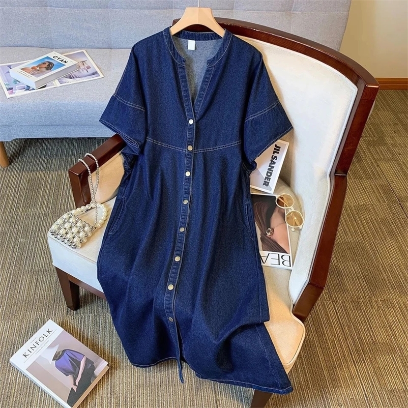 Retro Tencel Cowboy Dress Summer Womens Fashion Loose Short Sleeve Casual Slimming Denim Shirt Dresses Single Breasted 260709BJ