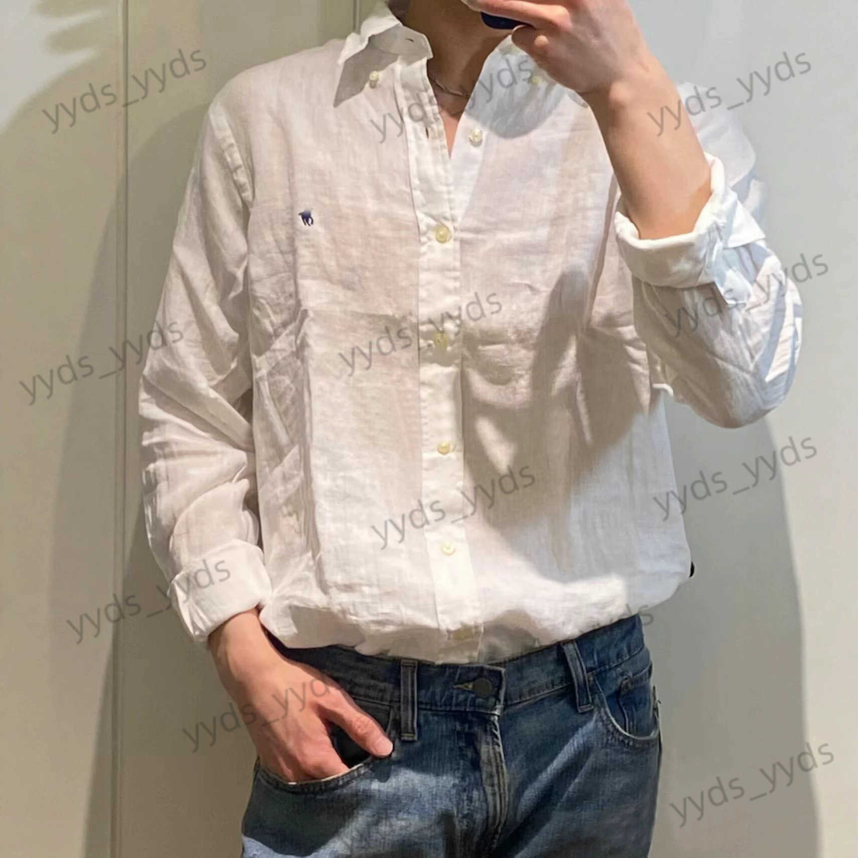 Spring And Autumn Long Sleeve Shirt Men's Sun Protection Polo Shirt Women's Linen Embroidery Couple T2608