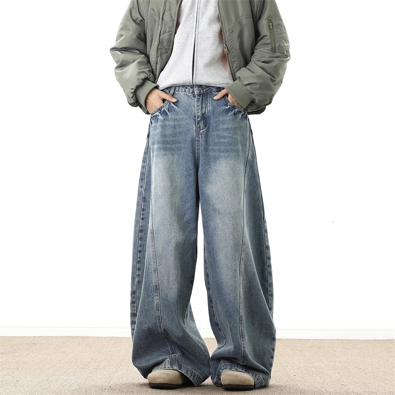 Wide Leg Denim Pants Male Loose Cowboy Mopping Trousers baggy Mens Jeans Fashion Handsome Washed Streetwear Casual 260707BJ