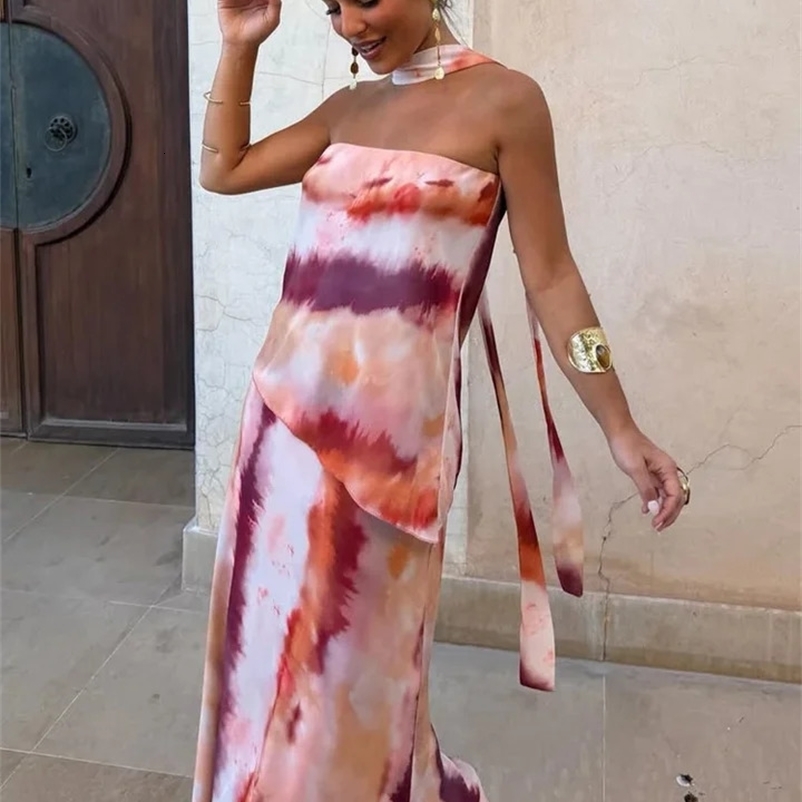 Womens Tie Dye Strapless Long Dress Boho High Waist Sleeveless Slim Fit Maxi Dresses Summer Beach Party Holiday Gowns 260702BJ