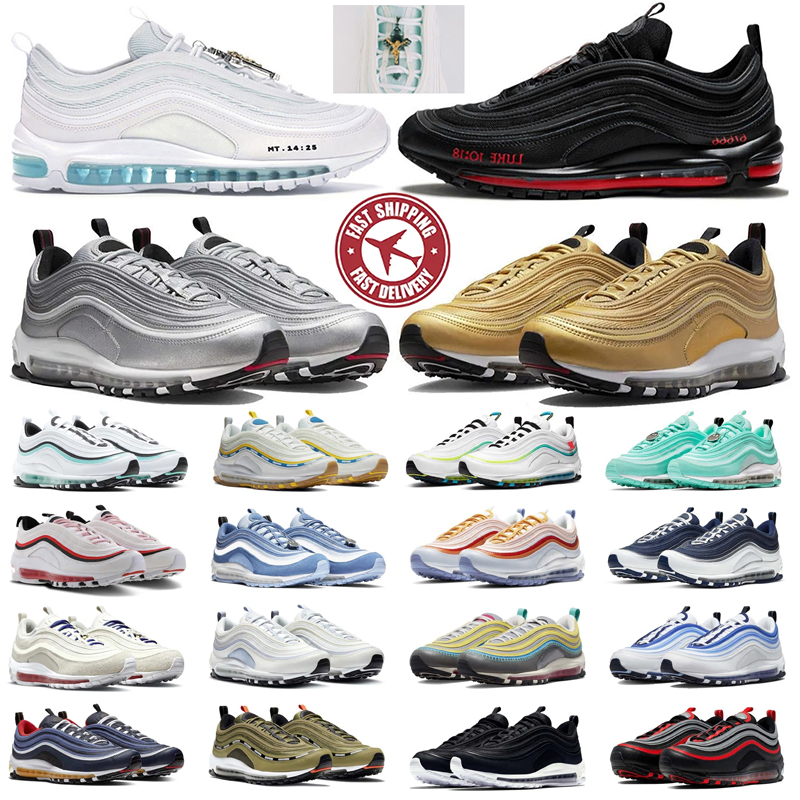 Designer 97 97s Jesus Holy Water Mens Trainers Womens Running Shoes Gold silver bullets Mesh rubber Triple Black White Outdoor Sneakers chaussure 36