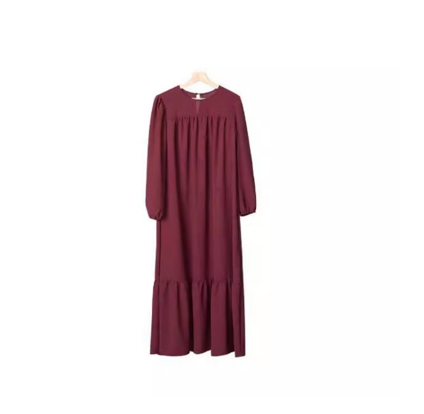 (2005) New Solid Color Elegant and Simple Loose Large Size Elastic Cuff Dress