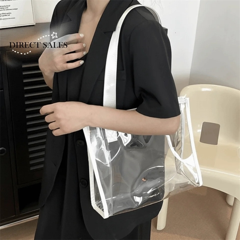 Square Transparent Handbag Large Capacity Jelly Color Waterproof Shoulder Bag Messenger Bag Korean Style PVC Tote Bag Summer 260522BJ