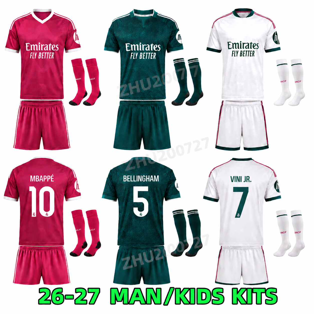2026 27 Ensemble de maillot de football du Real Madridies BELLINGHAM VINI JR mbappe CAMAVINGA VALVERDE Kit de football pour hommes et enfants ave