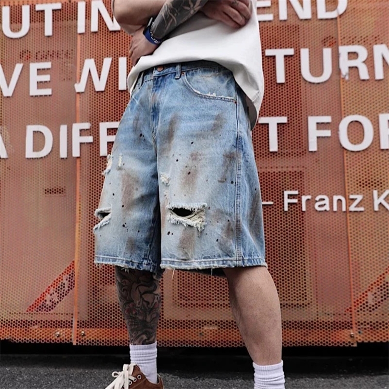 Mens Distressed Denim Shorts Heavyweight Summer Streetwear Loose Fit Fashion Five-Pocket Style European American n 260707BJ