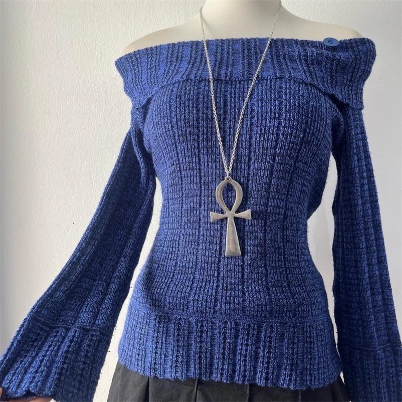 Sexy Shoulder solid color pullover womens streetwear American vintage Harajuku Y2K aesthetic sweater casual slim fit long sleev 260729BJ