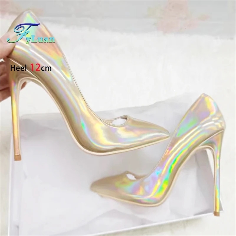 Party Banquet High Heels For Women Temperament Single Shoes 10CM 12CM Fashion Pointed Laser Holographic Summer Pumps 260527BJ