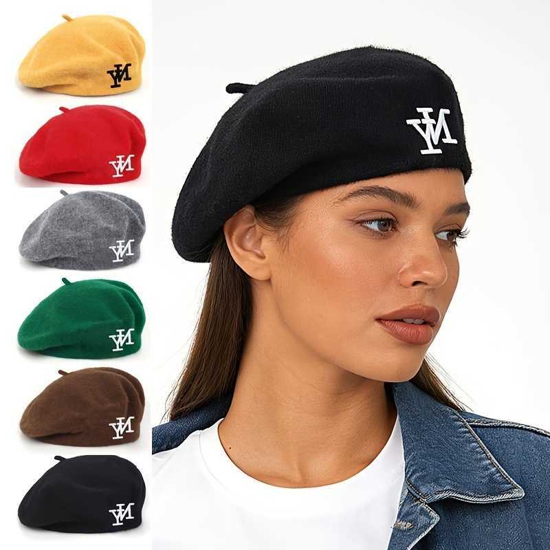 Embroidered NY Beret for Women Autumn and Winter Wool Warm Painter's Hat Face-Slimming Temu S2608039OBE