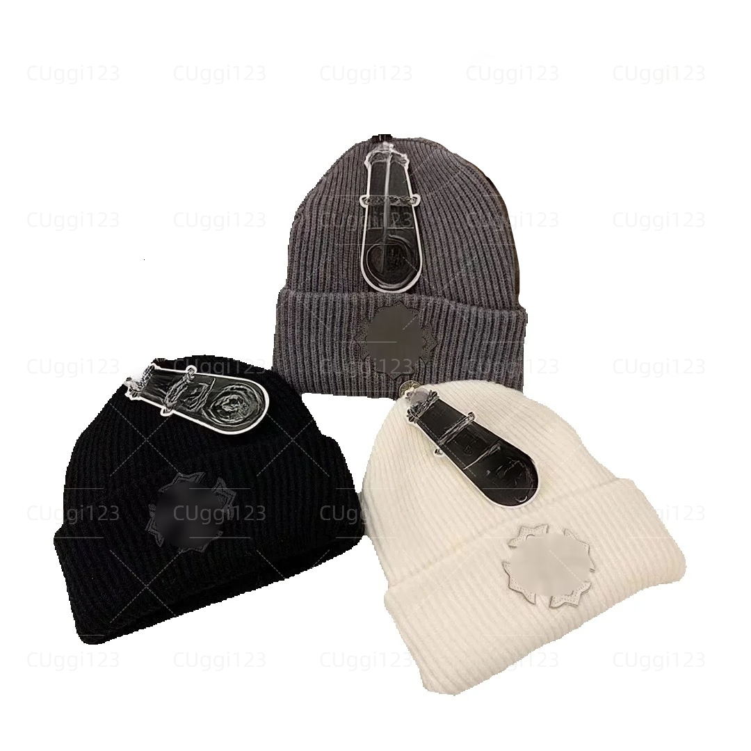Luxury CH style cross applique rib knit beanie thick wool blend solid multi color rib cuff unisex winter skull cap for daily commuting holiday festi