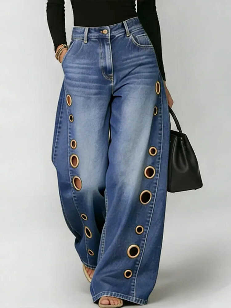 Womens Missuoo Washed Blue High-Waist Metal Grommet Wide Leg Jeans 2026 Casual Loose Fit Strtwear Pants Casual Trousers S2608037V6E