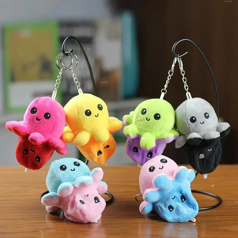 Porte-clés en peluche réversible mignon, jouet Double face, oreiller poulpe à rabat, poupée en peluche douce, décoration de maison, cadeaux d'ann