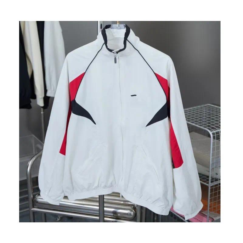 Men Color Block Lightweight Zip Up Windbreaker Stand Collar Long Sleeve Retro Sporty Jacket with Side Pockets Casual Outdoor Activewear