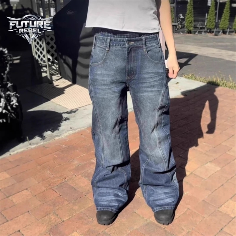 Mens Jeans Harajuku Vintage Streetwear Embroidery Hip Hop Denim Pants Washed Distressed Straight Leg Loose Fit Casual Unisex 260731BJ