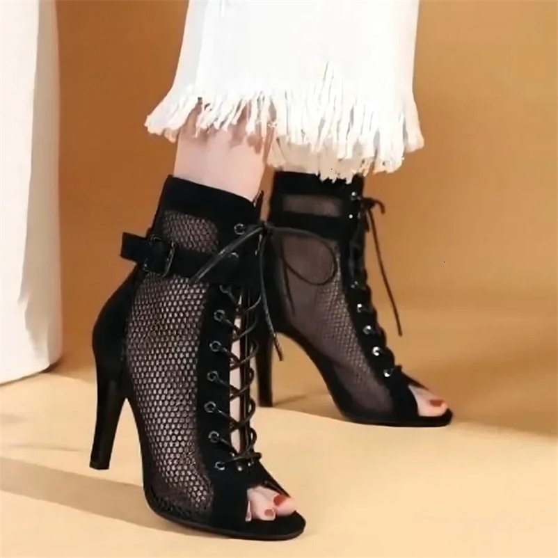 Mesh Summer Ankle Boots High Heels Women Black White Shoes Peep Toe Sexy Lady Boot Party y Thin Heeled Shoe 260527BJ