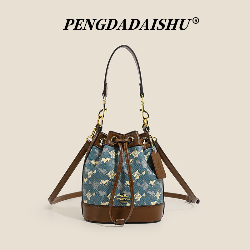 Luxury Designer I TGUCKMK Luxury 2026 New Fashion Printed Designer Bucket Retro Versatile Single Trend Shoulder Bag For Women