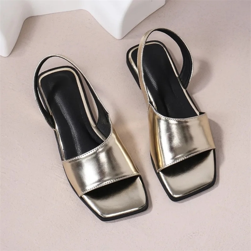 Summer retro flat sandals for women square head open toe side hollow one-strap soft bottom non-slip Roman shoes 260427BJ