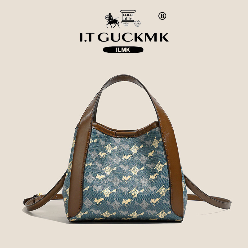 Luxury Designer I TGUCKMK Luxury 2026 New Fashion Printed Designer Bucket Retro Versatile Trend Classic Shoulder Bag For Women