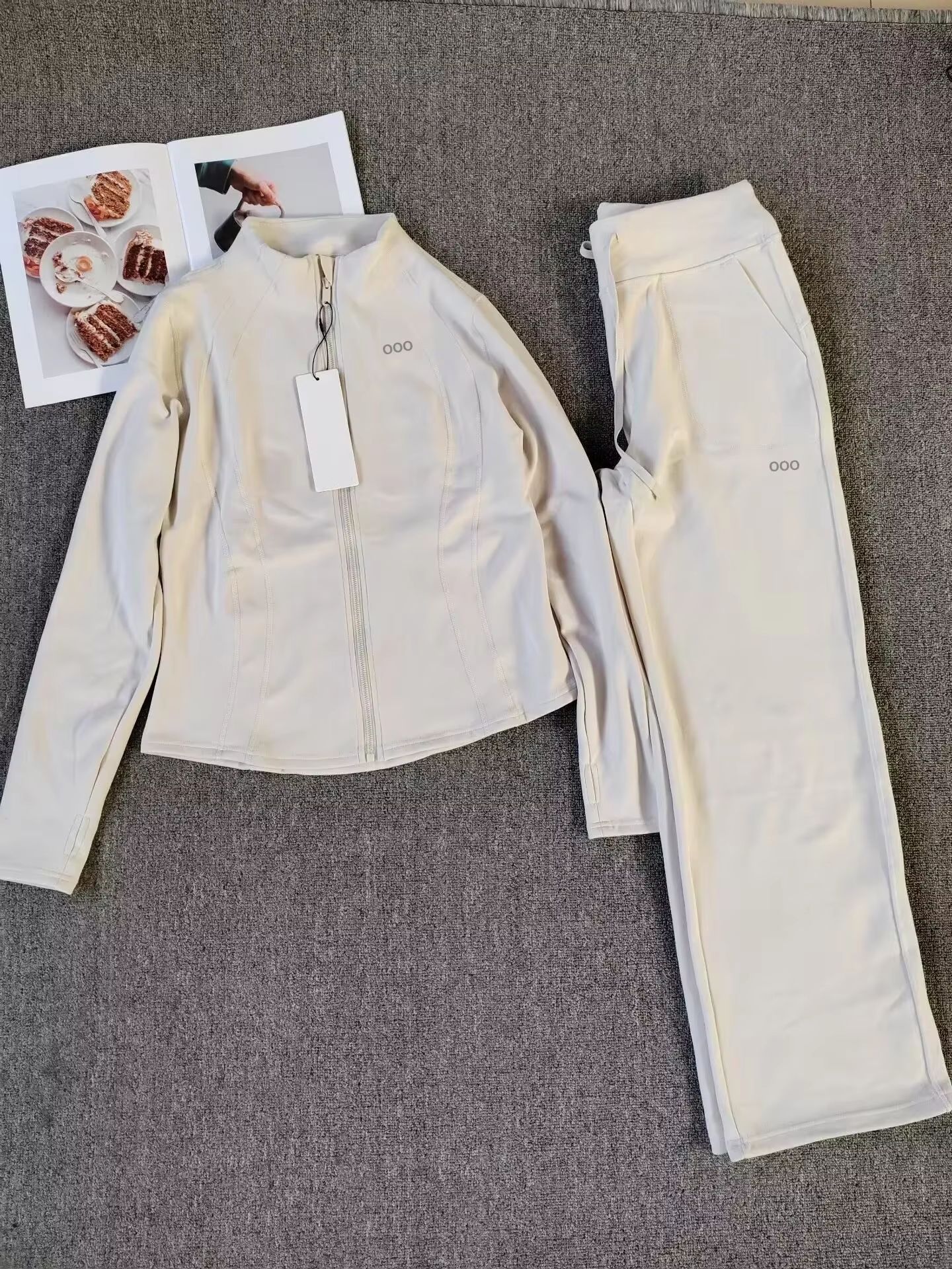Survêtement 2 pièces pour femme, veste à manches longues, demi-fermeture éclair, taille haute, pantalon à cordon de serrage, ensemble assorti ave