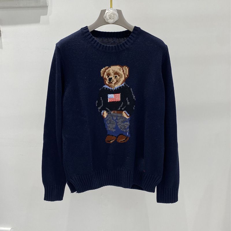 Pull tricoté à col rond et coupe ample de créateur de mode avec motif jacquard d'ours de baseball, pull à manches à la mode, adapté aux couples à