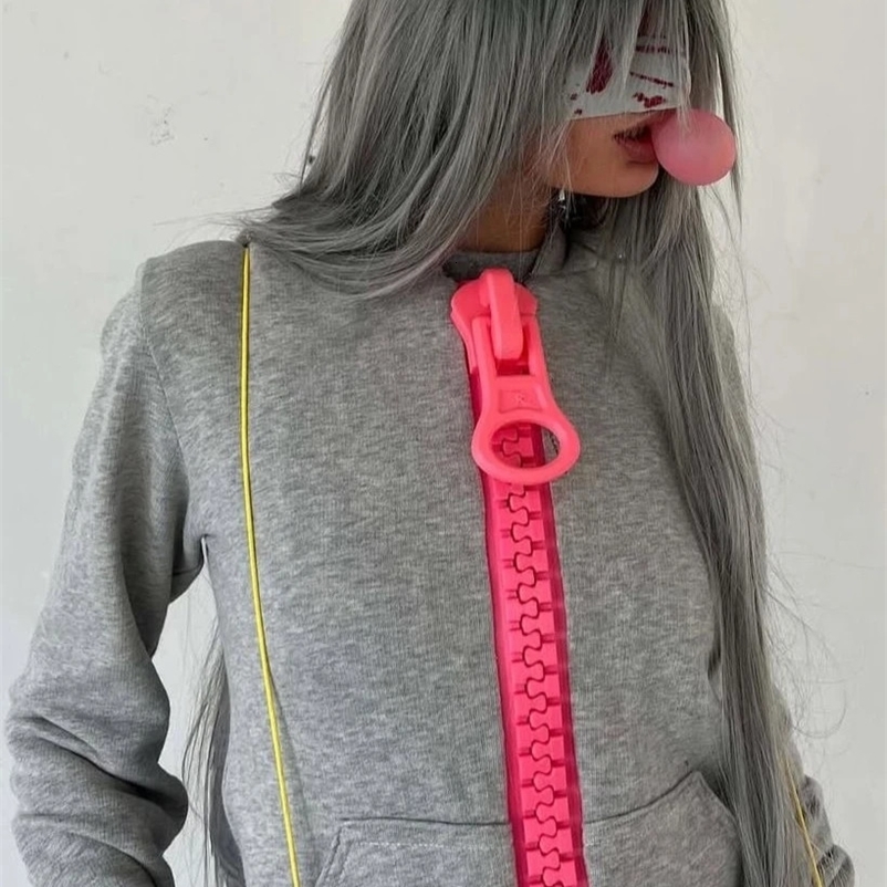 High Street Hip Hop Vintage Hoodies Women Large Zipper Sports Hoodie Y2K High Street Harajuku Slim Fit Men and Women Tops 260707BJ