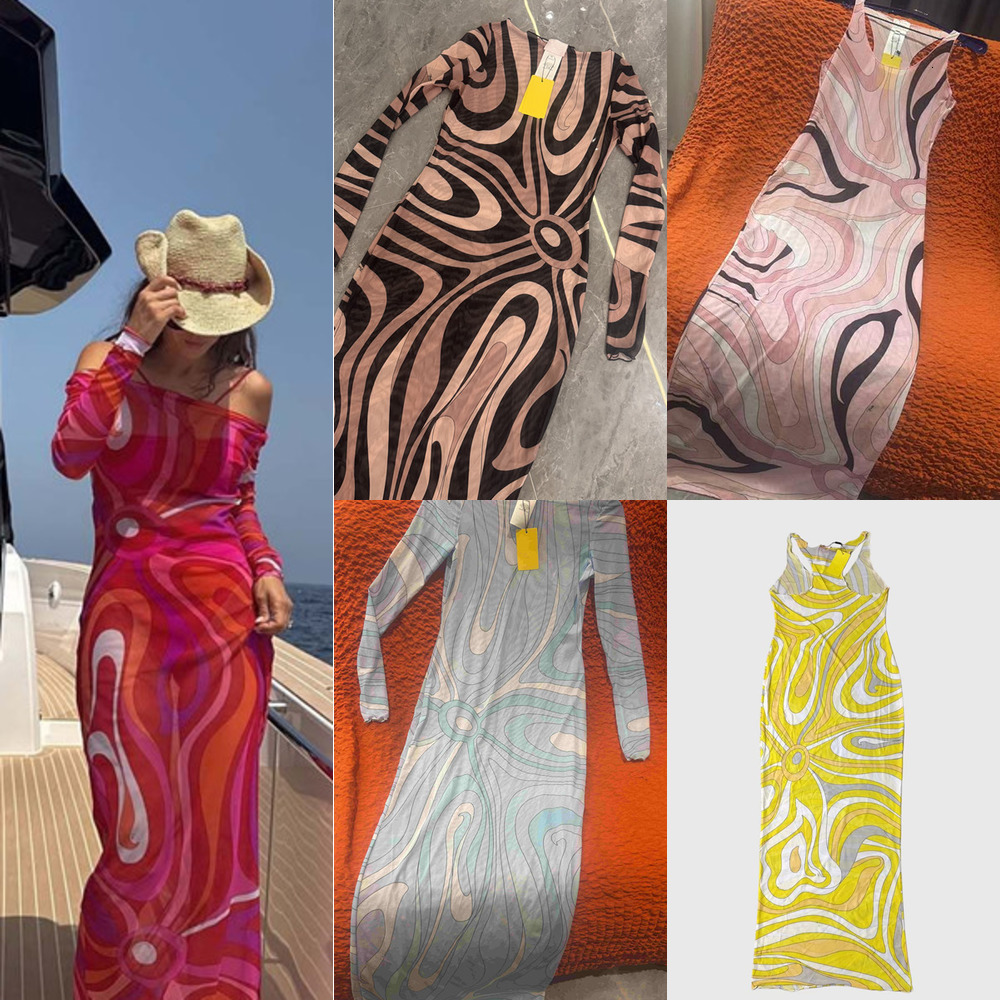 Robe de créateur en maille Sexy, maillot de bain de plage, robes d'été pour femmes, Bikini élégant, jupe longue imprimée à la mode