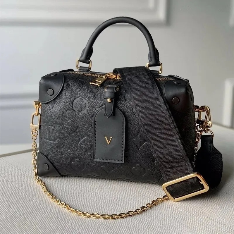 10A Top quality New petite malle souple bag Womens crossbody shoulder bag Original designer handbag mirror quality leather chain bag black embossing
