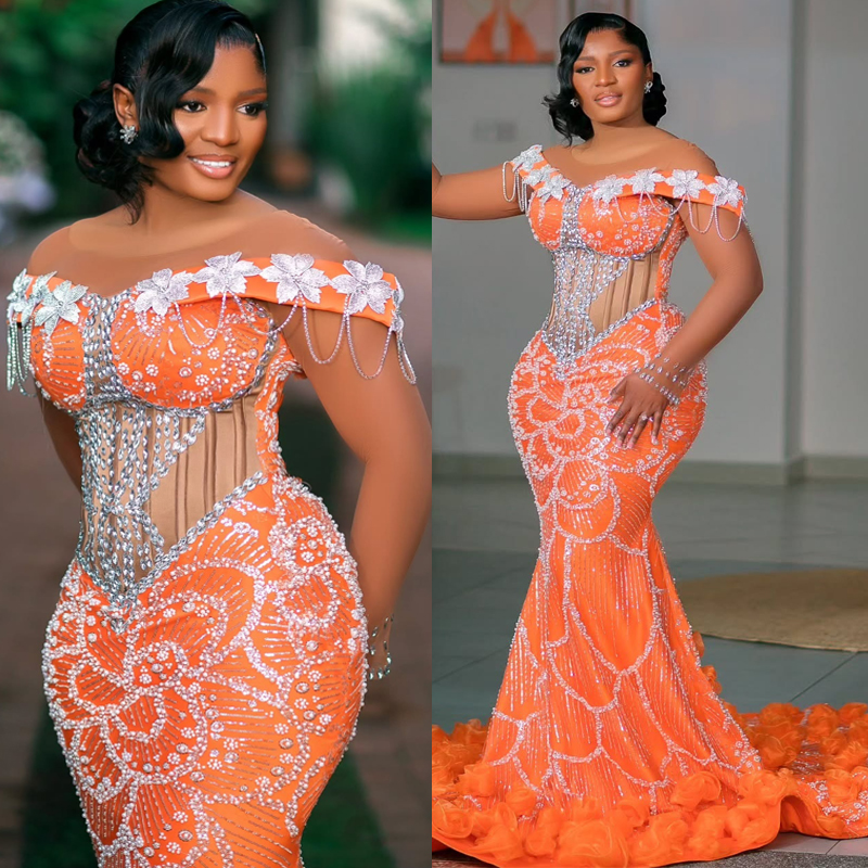 Plus Size Orange Mermaid Prom Dress 2026 Robe De Soiree Form