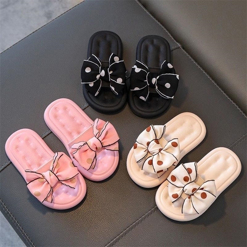 Bow Princess Slippers Pink White Black Girls Shoes Dots Toddler Girl Slippers 2 to 8 Years Cute Children Slippers Barefoot 260529BJ