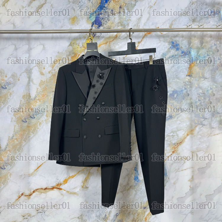 Designer Mens Blazers Suits Pants classic geometry double breasted Evening gown floral flower embroidery beads Western Clothing Trousers Luxury Slim
