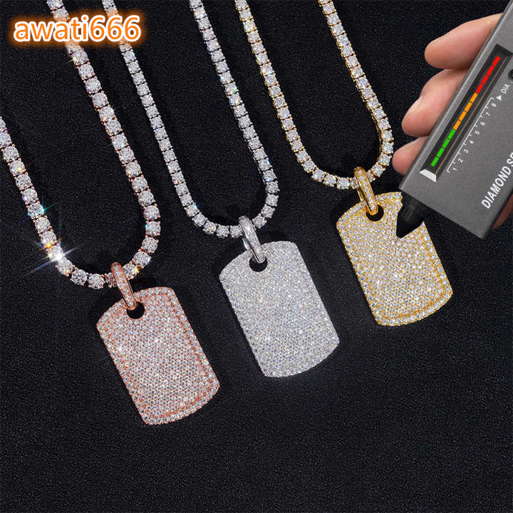 VVS Moissanite Custom Hip Hop Iced Out Pendant 925 Sterling Silver Rectangle Shape Fashion Charms Chain Men's Jewelry Gift