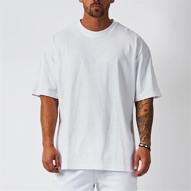 Plain Mesh Fitness Mens Oversized T Shirt Outdoor Hip Hop Streetwear Loose Gym Clothing Half Sleeve T-shirt Bodybuilding Tshirt 260612BJ