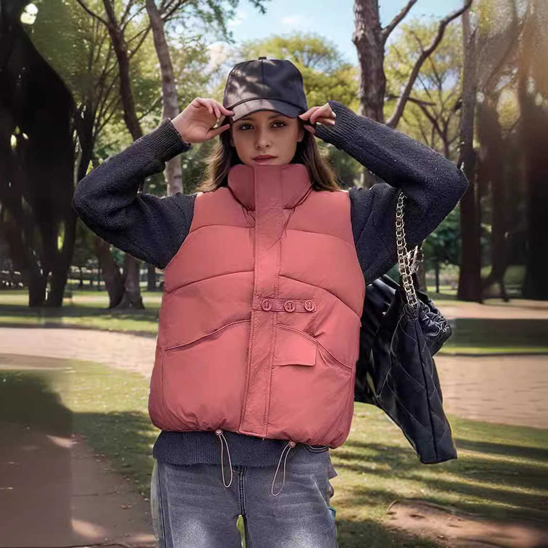 Vest Puffer Down Cotton Vest Womens Autumn and Winter New Version Loose Thr Button Slveless Bread Jacket Down Cotton Vest S260804YH8M