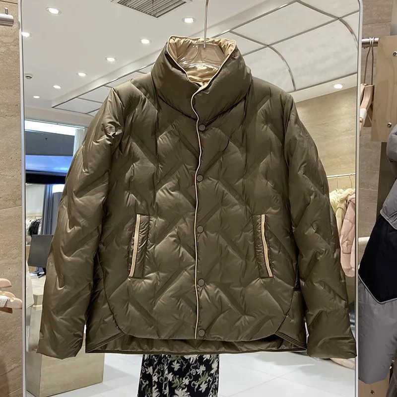 Winter Autumn Short Puffer Coats Womens Loose White Duck Down Jacket SingleBreasted Female Warm Outwear S26080403XP