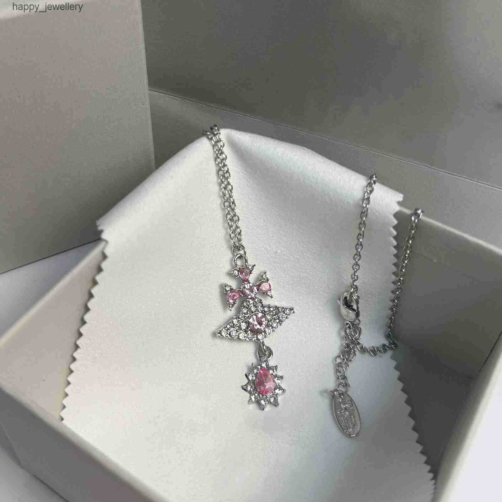 New high-end version of the Masha pink fairy tear necklace fashionable and luxurious full of diamonds Saturn clavicle chain T260804BPNB