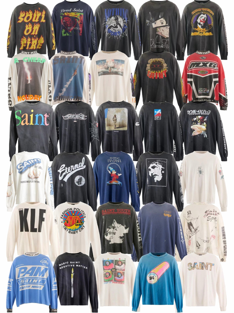 SAINT OF MICHAEL American vintage washed distressed hip-hop loose long-sleeve T-shirt for men and women High-quality cotton hip-hop long-sleeved T-s