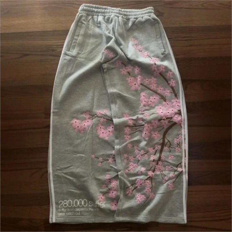 Y2k American Embroidery Loose Casual Sports Pants Women Men Harajuku Retro Sakura Pants Casual Fashion High Waist Wide Leg Pants 260516BJ