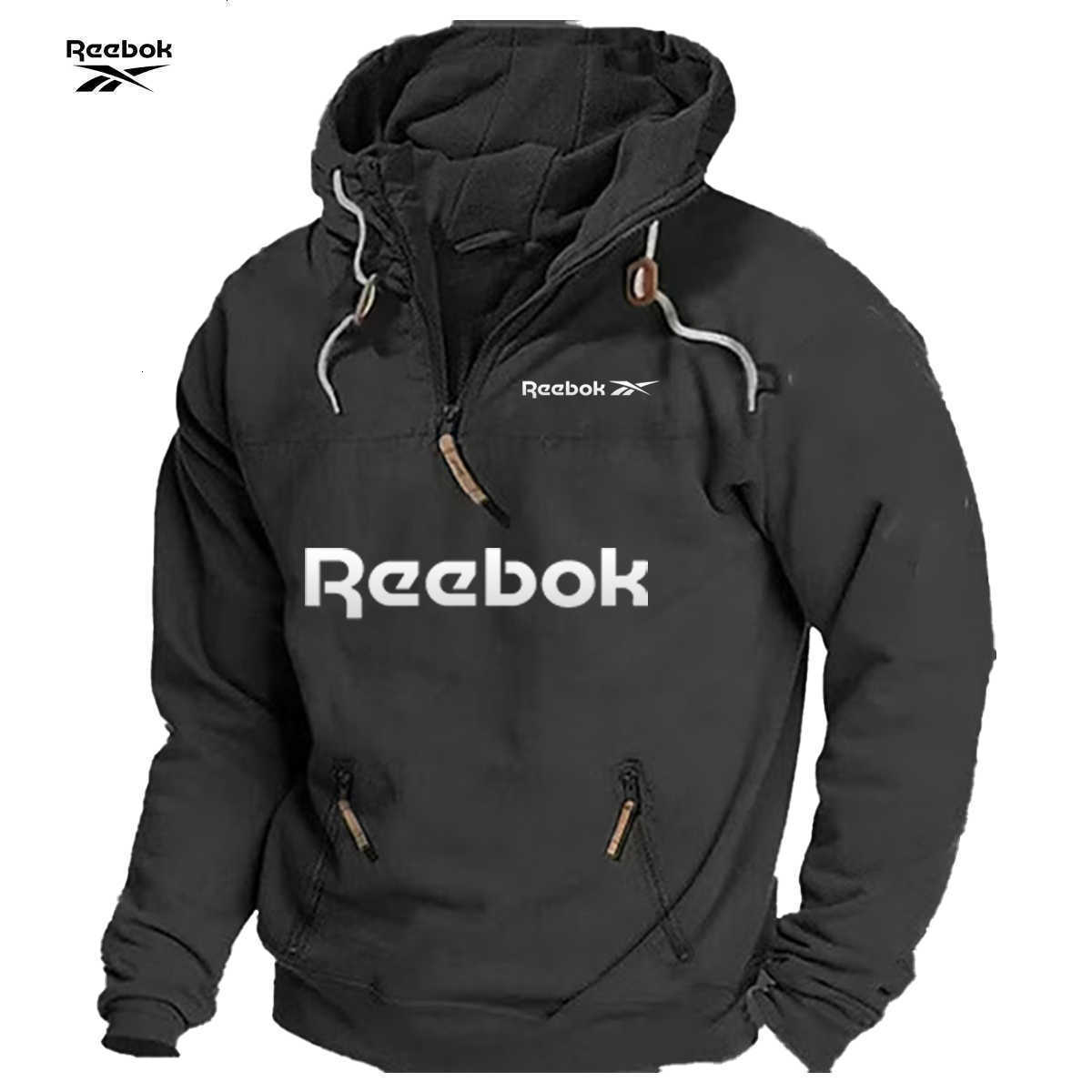 Sweatshirt Reebok Men's Spring/Autumn Hooded Retro Sports Style Loose Casual Top Solid Color with Multiple Zippers Design L260803